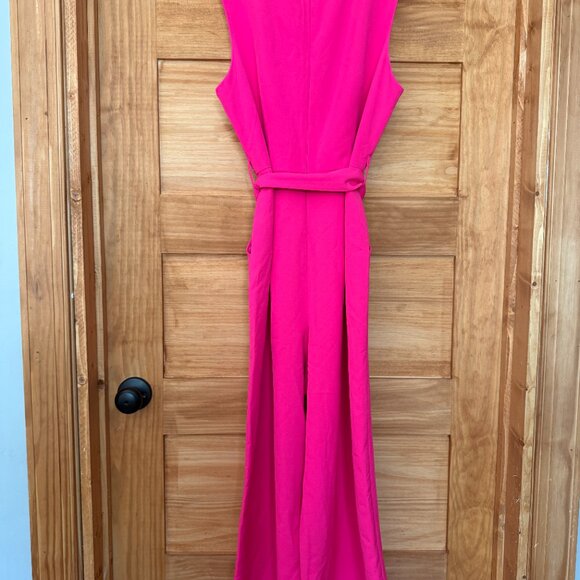Vince Camuto Hot Pink Cropped Wide Leg Belted Sleeveless Jumpsuit Women size 14 - Picture 6 of 6
